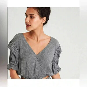 American Eagle Gingham Crop Top Black & White Size XS